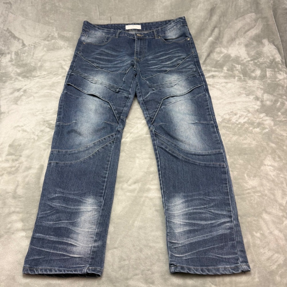 Refinery Republic Men's Blue Moto Jeans 36x30‎ Distressed Panels Denim Pants - Picture 2 of 16
